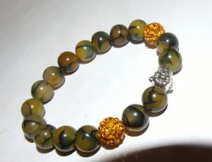 Yellow Dragon Veins Agate  2 Way Buddha Head Stretch Bracelet 7.0"
