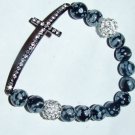 Women's Snowflake Obsidian Stretch Sideways Cross Bracelet 7.25"