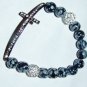 Women's Snowflake Obsidian Stretch Sideways Cross Bracelet 7.25"