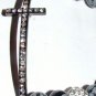 Women's Snowflake Obsidian Stretch Sideways Cross Bracelet 7.25"