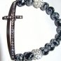 Women's Snowflake Obsidian Stretch Sideways Cross Bracelet 7.25"