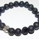 Black Lava Stone Stretch Bracelet W/ Buddha 7.75"