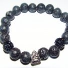 Black Lava Stone Stretch Bracelet W/ Seated Buddha 7.50"