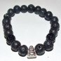 Black Lava Stone Stretch Bracelet W/ Seated Buddha 7.50"