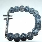Black Frost Agate Sideways Cross Stretch Bracelet 7.10"