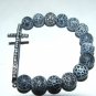 Black Frost Agate Sideways Cross Stretch Bracelet 7.10"