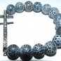 Black Frost Agate Sideways Cross Stretch Bracelet 7.10"