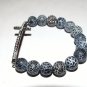 Black Frost Agate Sideways Cross Stretch Bracelet 7.10"