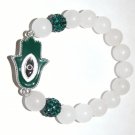 White 10 MM Jade Enamel Hamsa Stretch Bracelet 7.10"