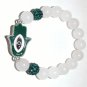White 10 MM Jade Enamel Hamsa Stretch Bracelet 7.10"