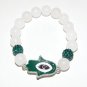 White 10 MM Jade Enamel Hamsa Stretch Bracelet 7.10"
