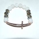 White Frost Agate Sideways Cross Stretch Bracelet 7.0"