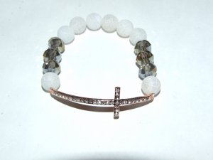 White Frost Agate Sideways Cross Stretch Bracelet 7.0"