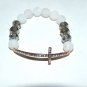 White Frost Agate Sideways Cross Stretch Bracelet 7.0"