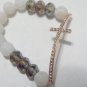 White Frost Agate Sideways Cross Stretch Bracelet 7.0"