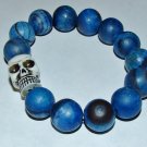 Blue Matte Jade 14 mm Yak Bone Skull Bracelet 8.25"