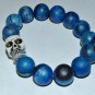 Blue Matte Jade 14 mm Yak Bone Skull Bracelet 8.25"