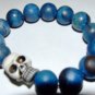 Blue Matte Jade 14 mm Yak Bone Skull Bracelet 8.25"