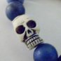 Blue Matte Jade 14 mm Yak Bone Skull Bracelet 8.25"