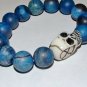 Blue Matte Jade 14 mm Yak Bone Skull Bracelet 8.25"