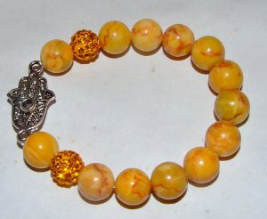 Yellow Turquoise Stretch Hamsa Bracelet 7.25"