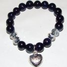 Blue Sand Sunstone Quartz Sitara Staras Heart Charm Stretch Bracelet 7.25"