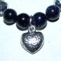Blue Sand Sunstone Quartz Sitara Staras Heart Charm Stretch Bracelet 7.25"