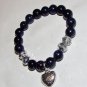 Blue Sand Sunstone Quartz Sitara Staras Heart Charm Stretch Bracelet 7.25"