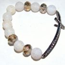 White Frost Agate Sideways Cross Stretch Bracelet 7.0"