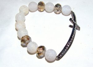 White Frost Agate Sideways Cross Stretch Bracelet 7.0"