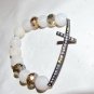 White Frost Agate Sideways Cross Stretch Bracelet 7.0"