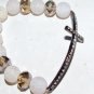 White Frost Agate Sideways Cross Stretch Bracelet 7.0"