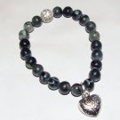 Black Jasper 8 mm Stretch Bracelet with Puffed Heart 7.10"