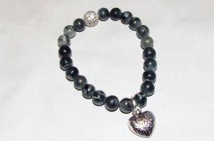 Black Jasper 8 mm Stretch Bracelet with Puffed Heart 7.10"