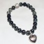 Black Jasper 8 mm Stretch Bracelet with Puffed Heart 7.10"