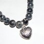 Black Jasper 8 mm Stretch Bracelet with Puffed Heart 7.10"
