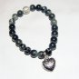 Black Jasper 8 mm Stretch Bracelet with Puffed Heart 7.10"
