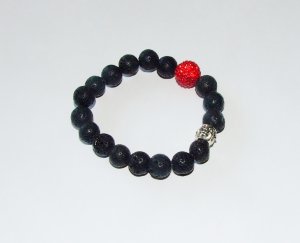 Black Lava Stone Stretch Bracelet W/ Buddha 7.0"