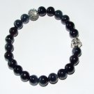 Unisex 8 MM Black Banded Agate Buddha Head Stretch Bracelet 7.5"