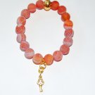 Red Frost Agate Key Charm Stretch Bracelet 7.25"