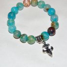 Blue Dragon Veins Agate Fleur De Lis Stretch Bracelet 7.0"