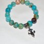 Blue Dragon Veins Agate Fleur De Lis Stretch Bracelet 7.0"