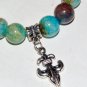 Blue Dragon Veins Agate Fleur De Lis Stretch Bracelet 7.0"