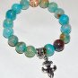 Blue Dragon Veins Agate Fleur De Lis Stretch Bracelet 7.0"