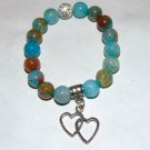 Blue 10 MM Dragon Veins Agate Double Heart Stretch Bracelet 7.0"