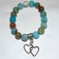 Blue 10 MM Dragon Veins Agate Double Heart Stretch Bracelet 7.0"