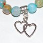 Blue 10 MM Dragon Veins Agate Double Heart Stretch Bracelet 7.0"