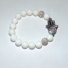 White Jade Crystal  Hamsa Stretch Bracelet 7.25"