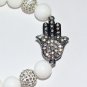 White Jade Crystal  Hamsa Stretch Bracelet 7.25"