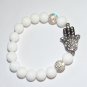 White Jade Crystal  Hamsa Stretch Bracelet 7.25"